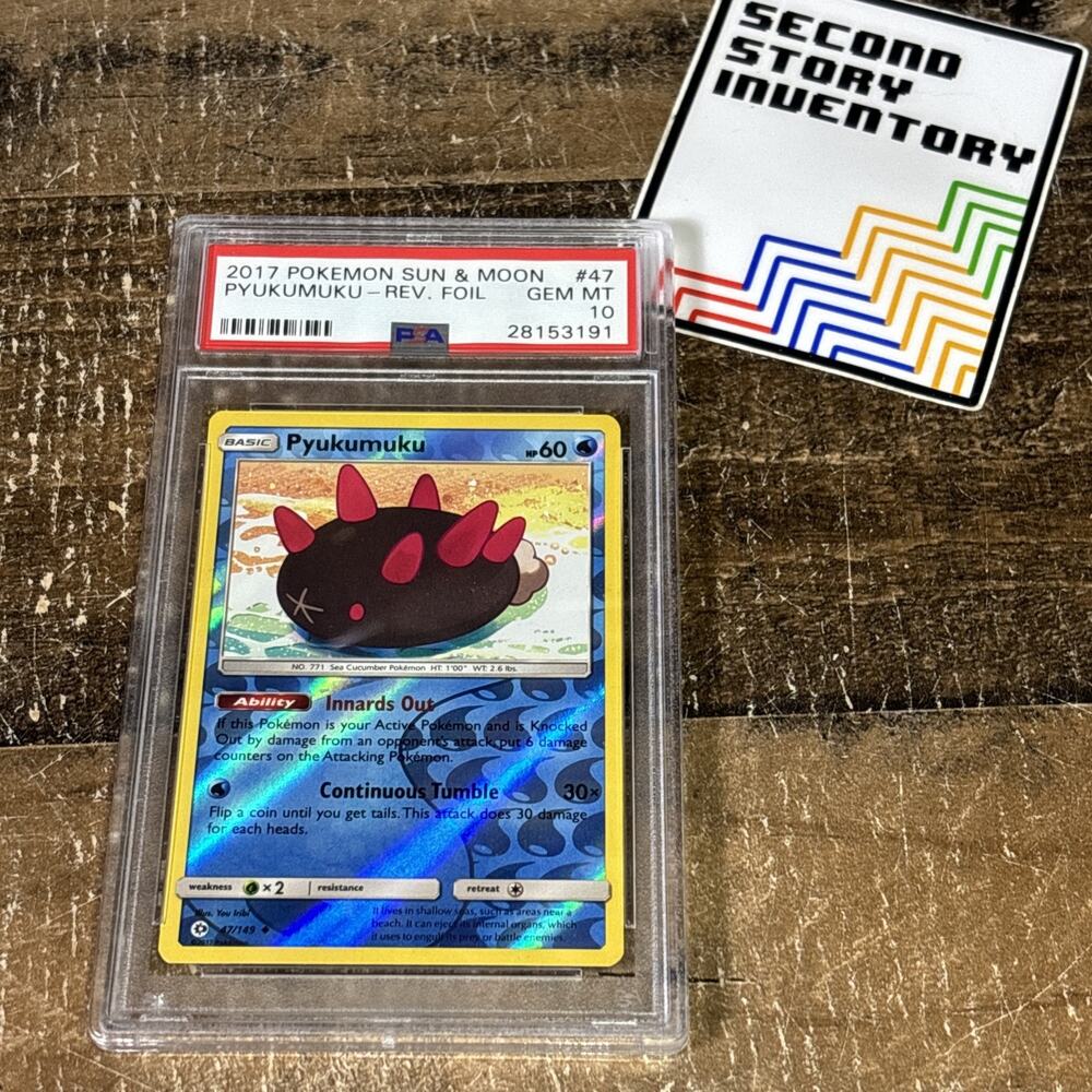 Pyukumuku 47/149 Reverse Holo Sun & Moon Base Set Pokemon PSA 10 (pop 5)